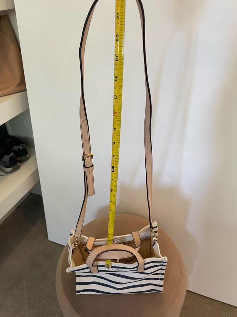 Kate Spade Navy/Cream Striped Canvas Bag with Leather Handles/Strap - Picture 9 of 9